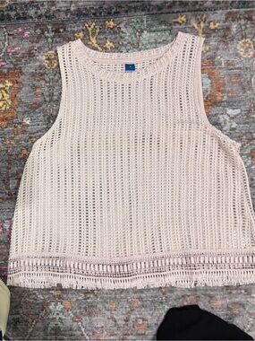 Old Navy Light Beige Crochet Tank Sweater - Women's Scoop Neck Layering Top